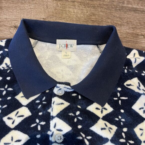 J Crew Shirt Mens L oarsman Textured Terry Cloth Toweling Polo AOP Geometric - Picture 2 of 11